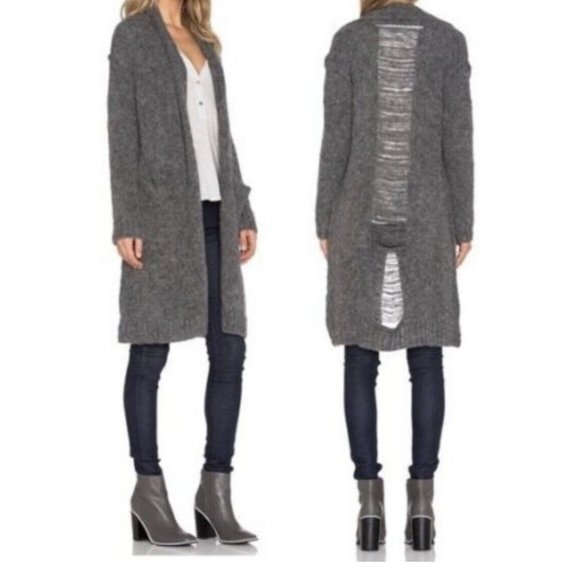 Current Elliott Long Slash Pocket Cardigan Open Front Soft Alpaca Women 1 S Gray - Picture 1 of 10